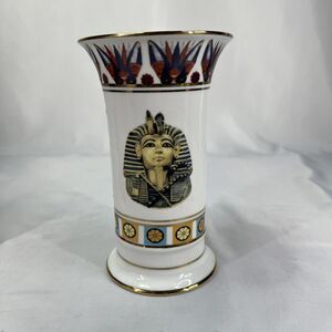 Sheeni Egyptian Fine Porcelain Gold Trim Vase Pharaoh Cleopatra Tut 8"